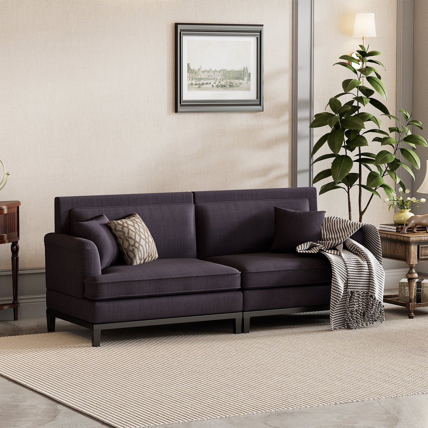 Upholstered Country Style Sofa with Wooden Legs