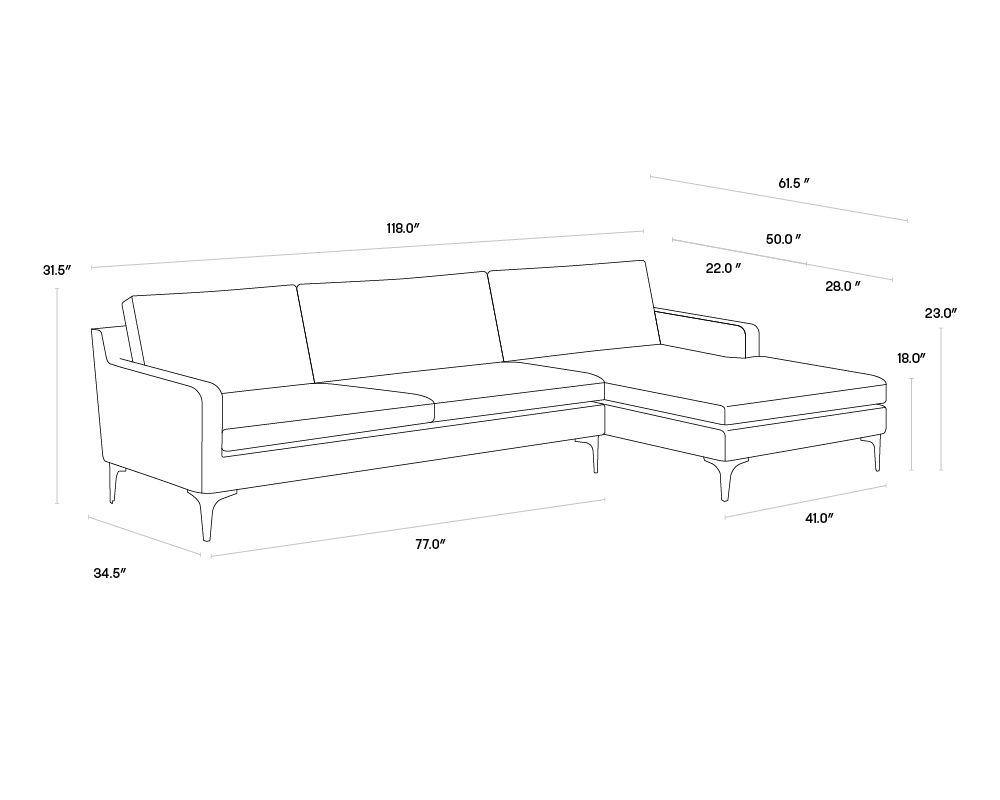 Andie Sofa Chaise in Dark Grey