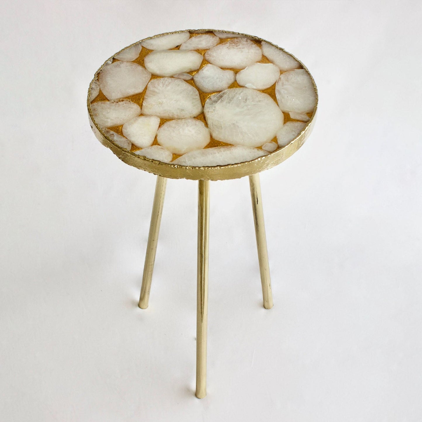 Gold Sparkle Infused White Agate Round Coffee Table Delight