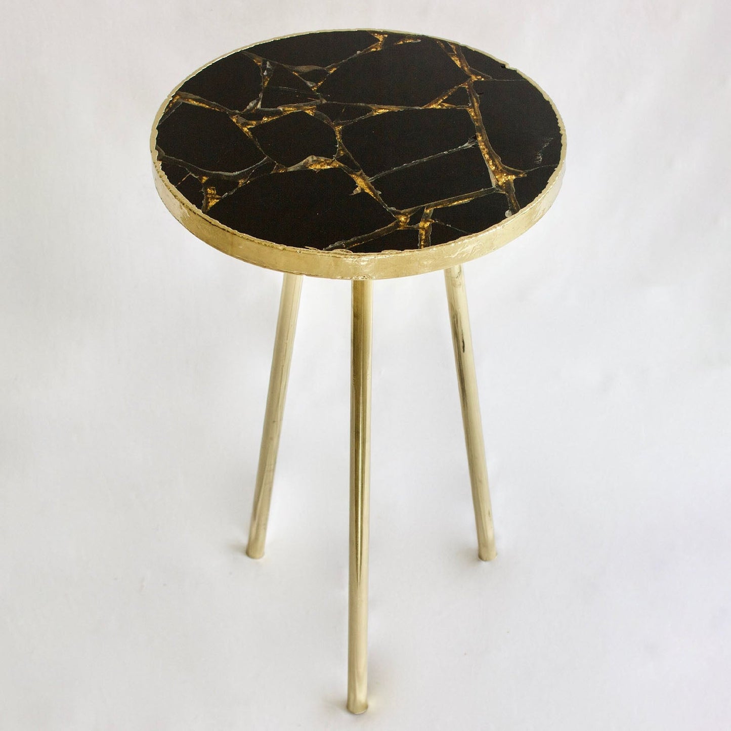 Gold Sparkle Infused Black Agate Round Coffee Table