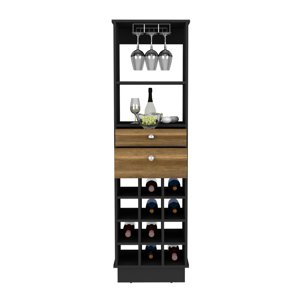 Bar Cabinet Bureck with Two Drawers and Twelve Cubbies in Black Wengue