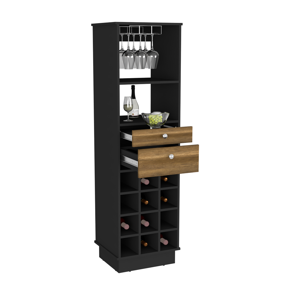 Bar Cabinet Bureck with Two Drawers and Twelve Cubbies in Black Wengue