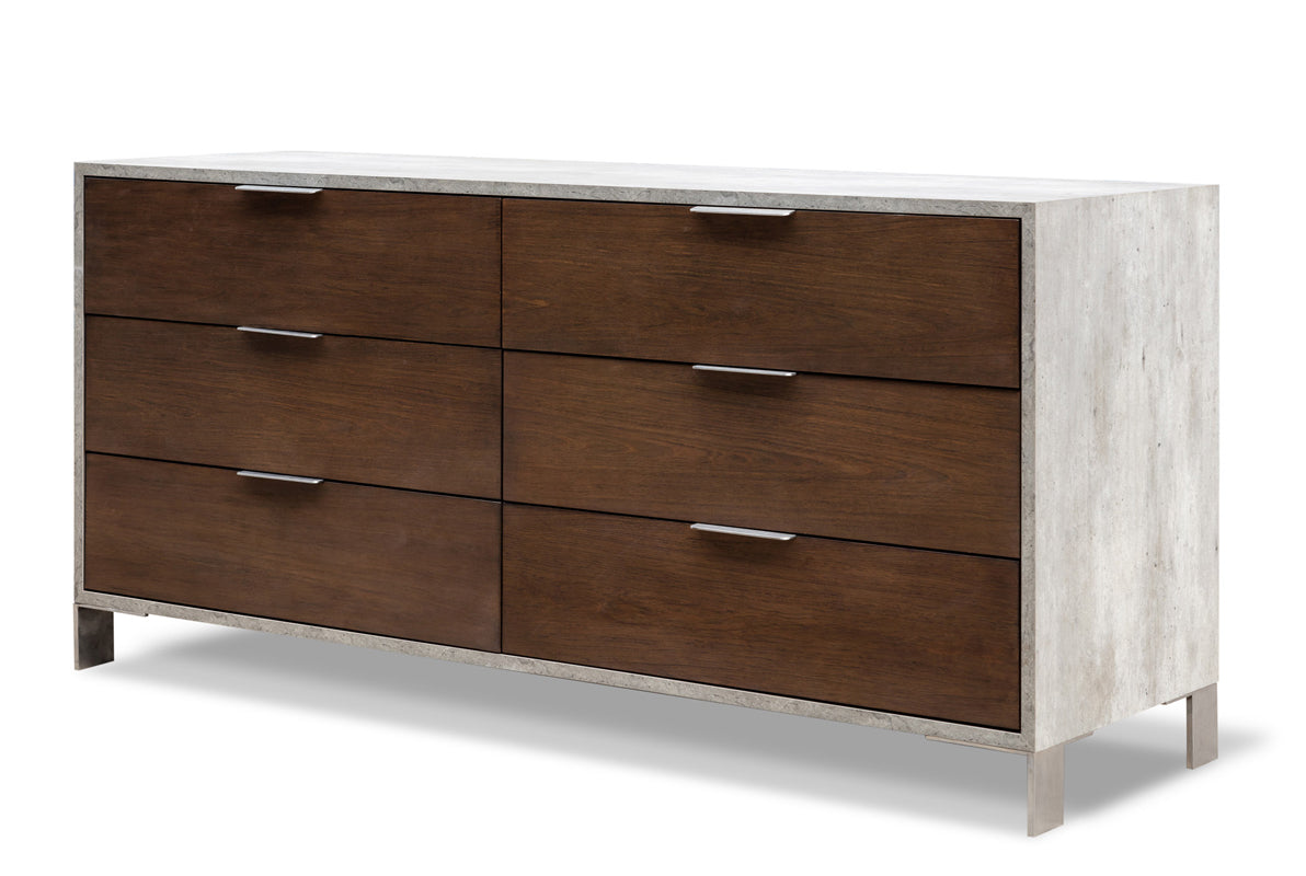 Dark Walnut Veneer Steel and Concrete Dresser Storage