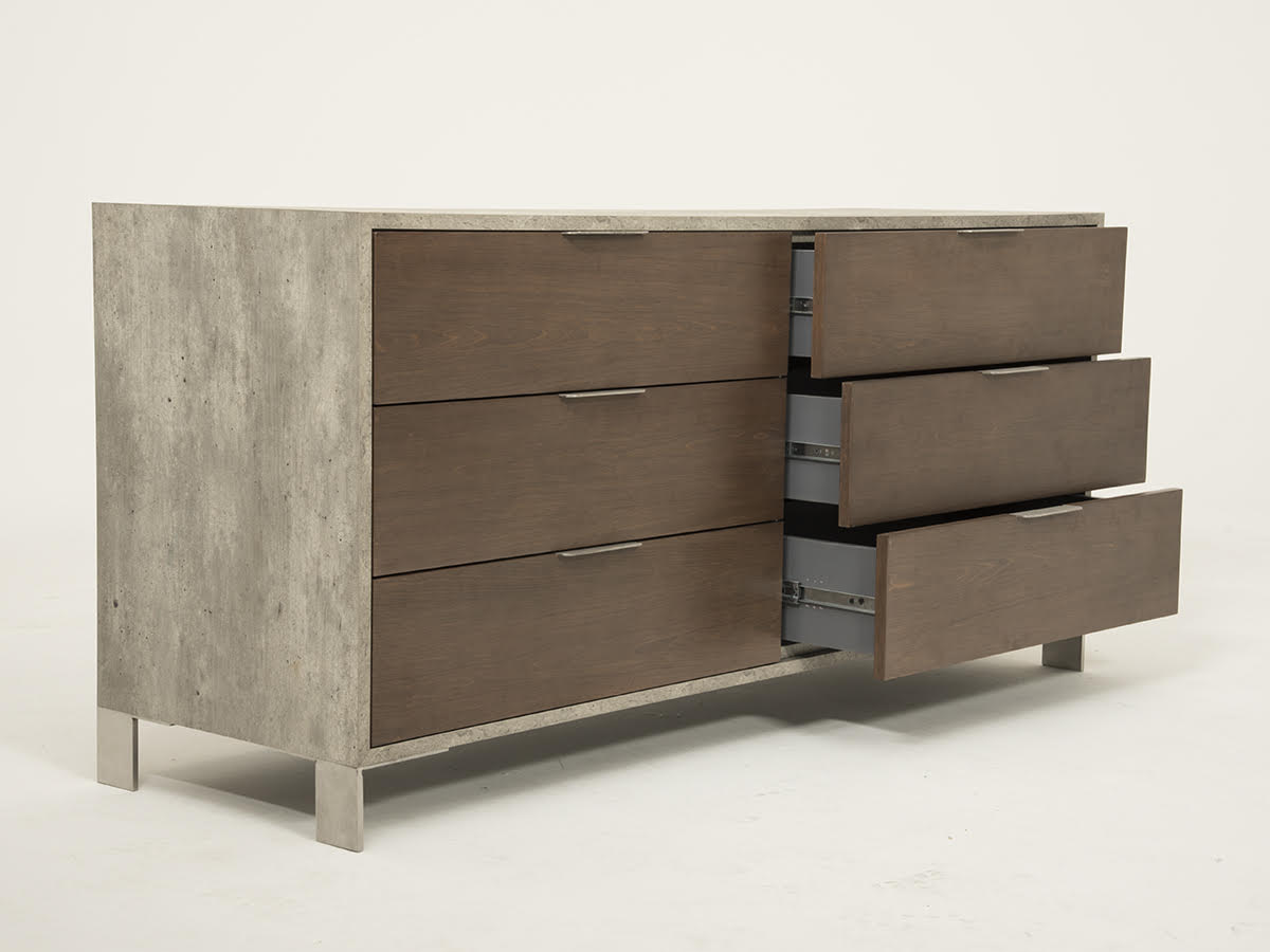 Dark Walnut Veneer Steel and Concrete Dresser Storage