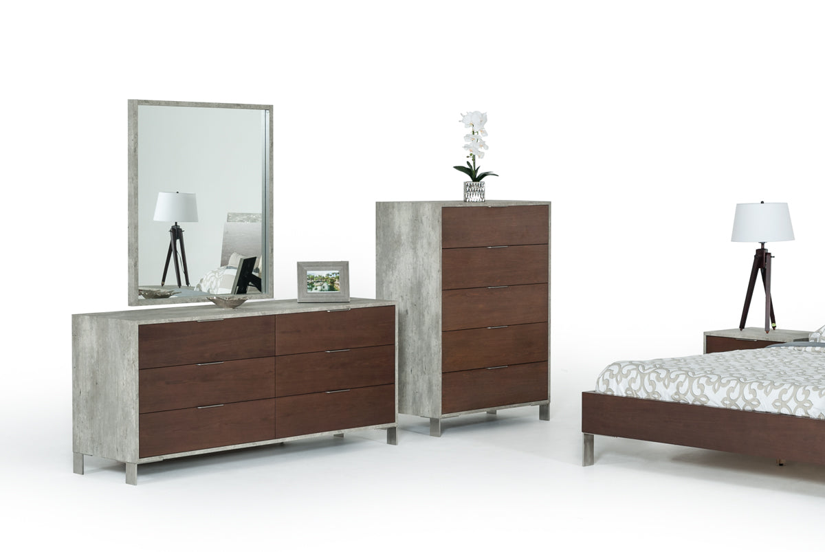 Dark Walnut Veneer Steel and Concrete Dresser Storage