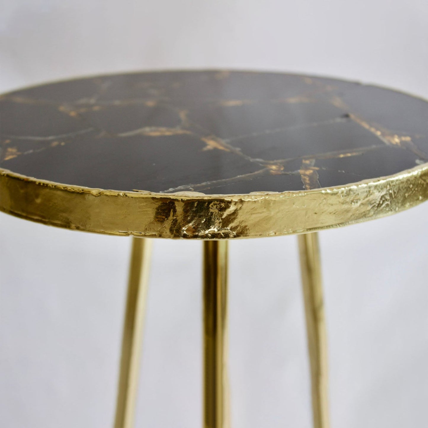 Gold Sparkle Infused Black Agate Round Coffee Table