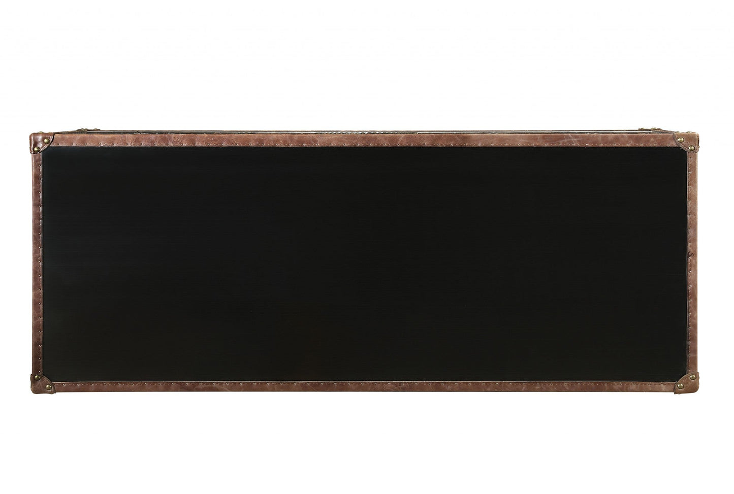 Brown Top Grain Leather And Aluminum Console Table