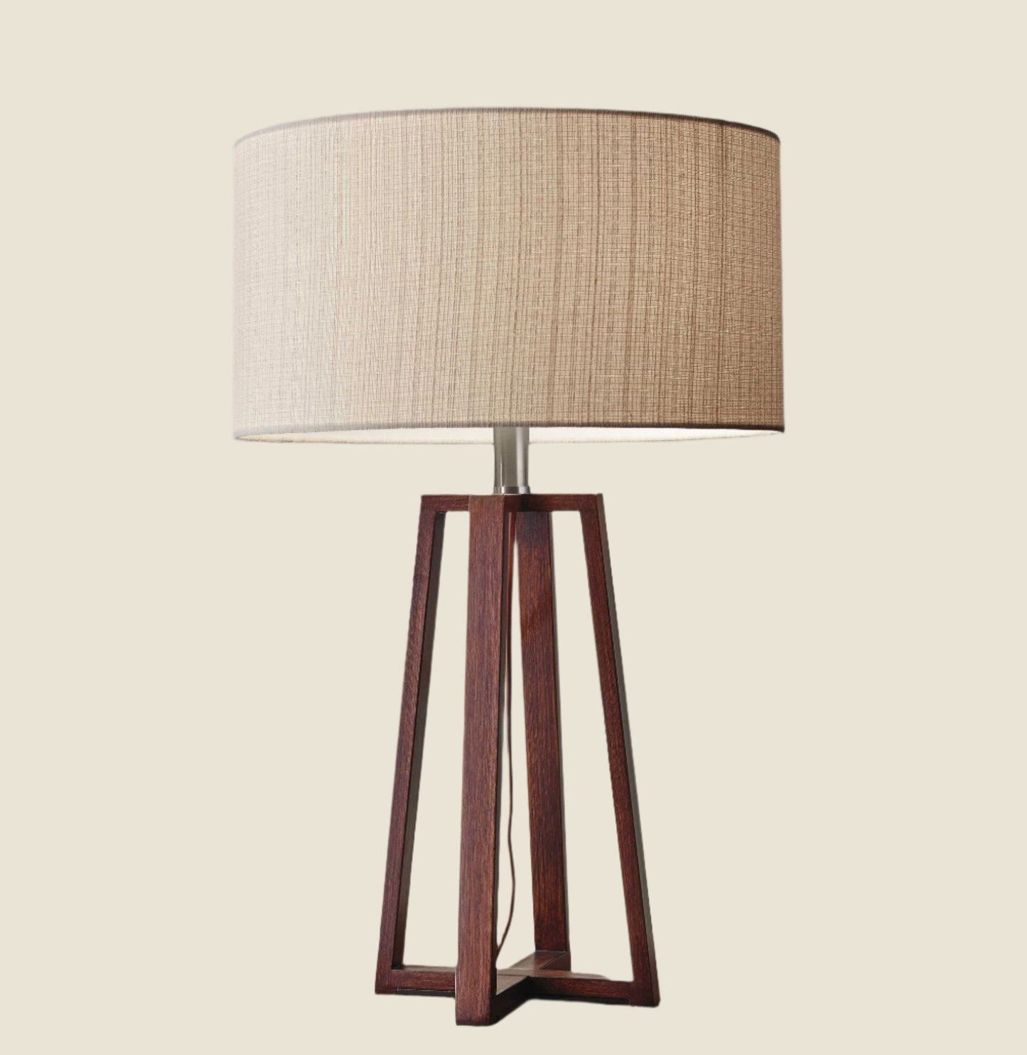 Walnut Wood Finish Linen Fabric Shade Table Lamp Design