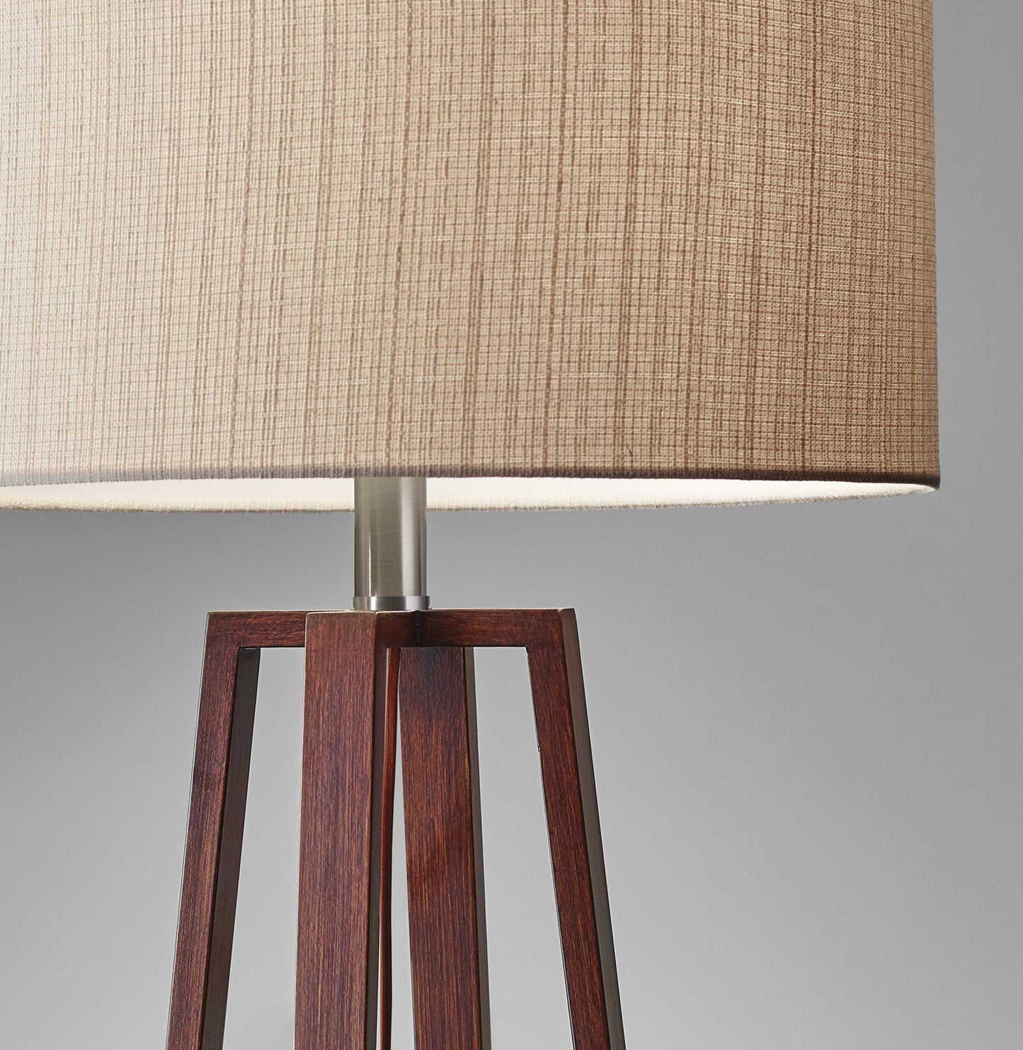 Walnut Wood Finish Linen Fabric Shade Table Lamp Design