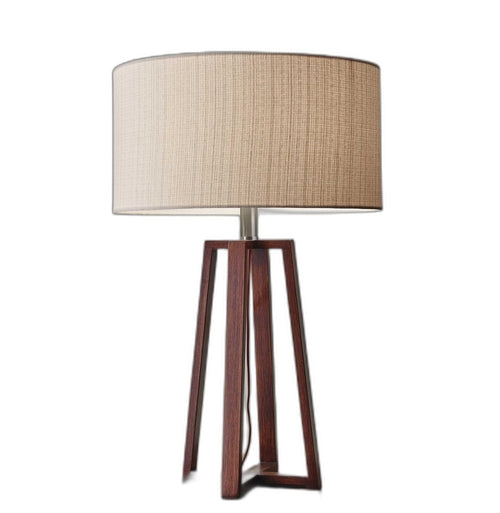 Walnut Wood Finish Linen Fabric Shade Table Lamp Design