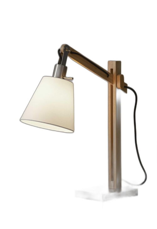 Rustic Hinged Natural Wood Table Lamp with Adjustable Shade