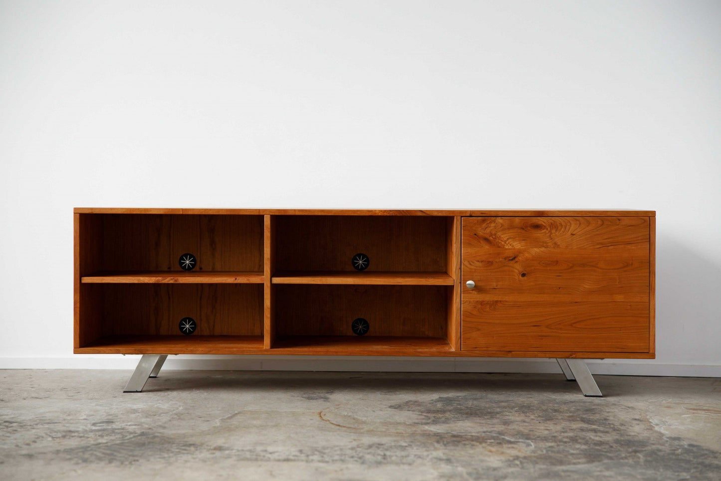 Retro Warm Natural Cherry And Steel Media Center Design