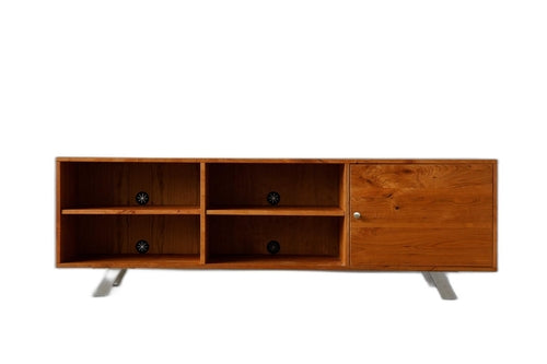 Retro Warm Natural Cherry And Steel Media Center Design