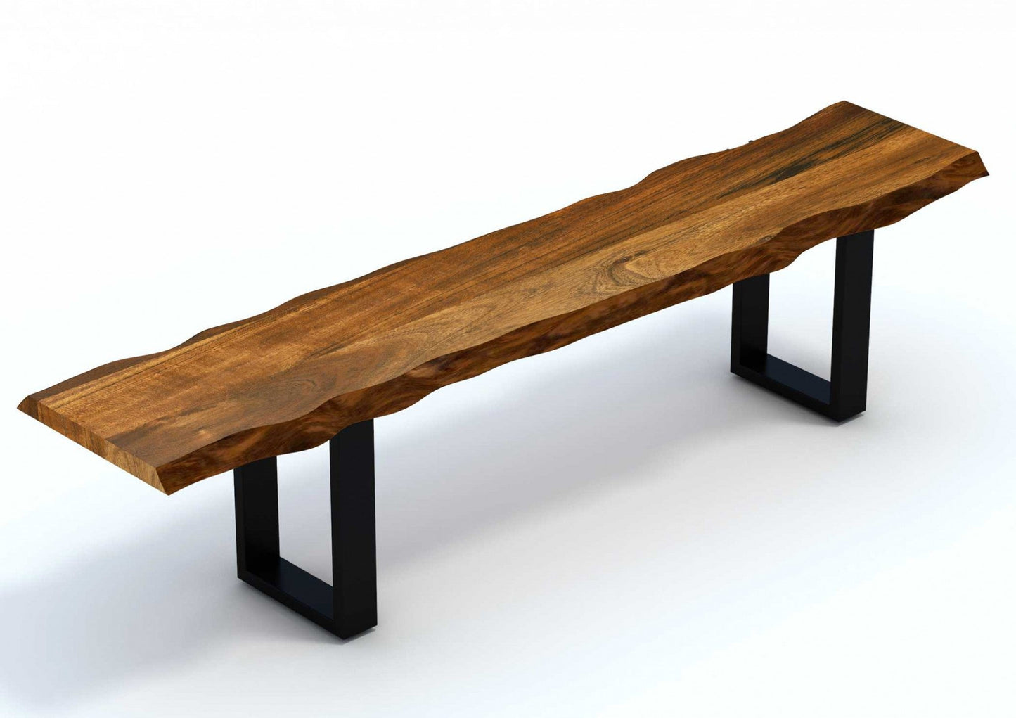 Live Edge Acacia Wood Bench with Black Metal Legs Design