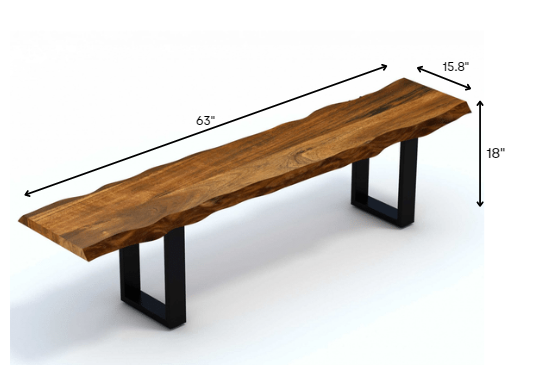 Live Edge Acacia Wood Bench with Black Metal Legs Design