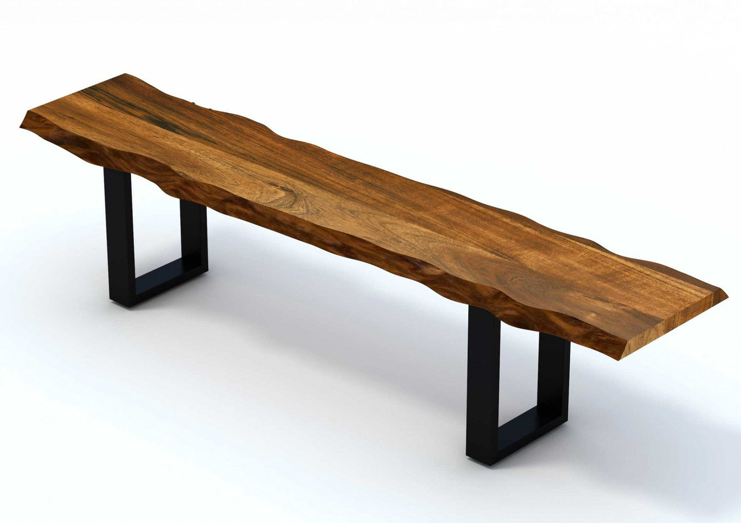 Live Edge Acacia Wood Bench with Black Metal Legs Design