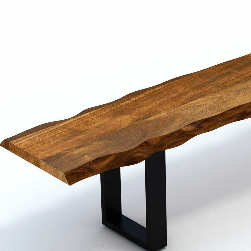 Live Edge Acacia Wood Bench with Black Metal Legs Design