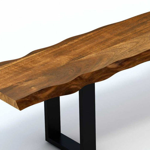 Live Edge Acacia Wood Bench with Black Metal Legs Design