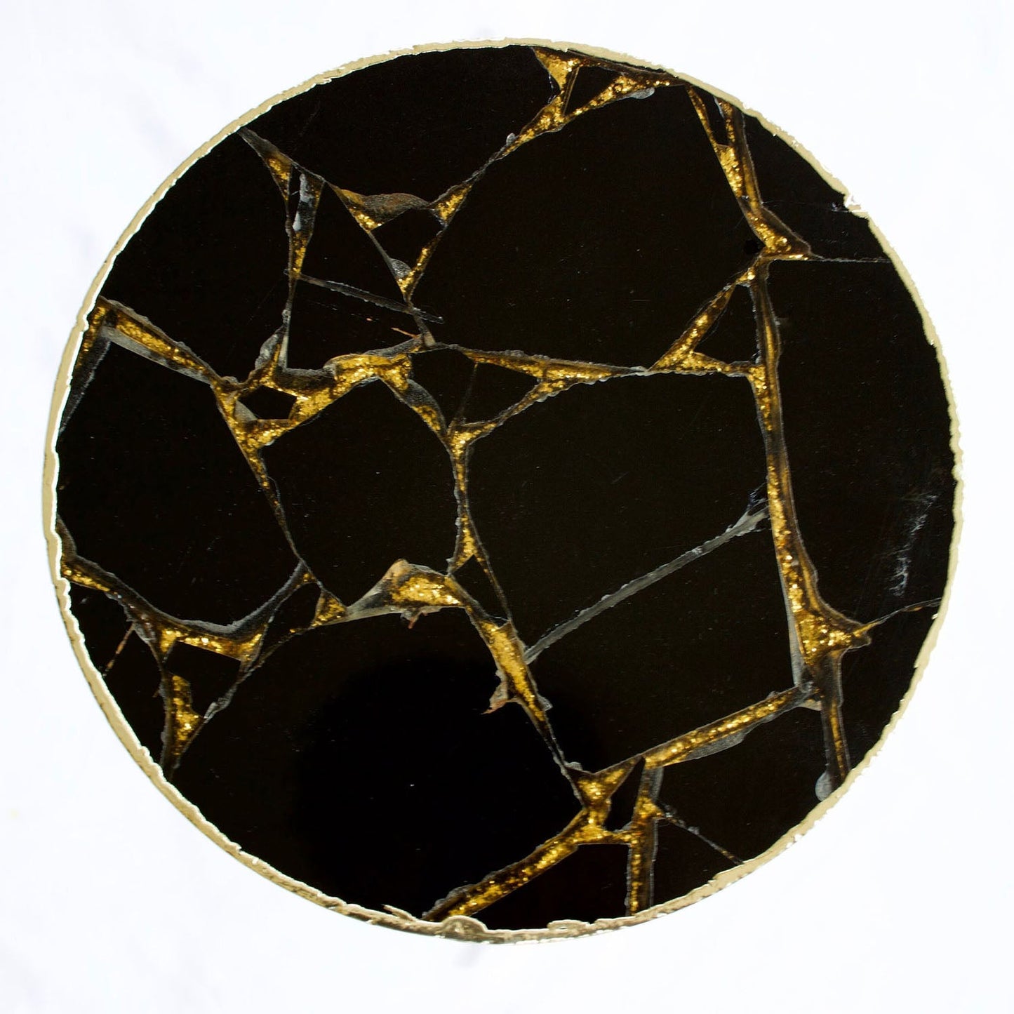 Gold Sparkle Infused Black Agate Round Coffee Table