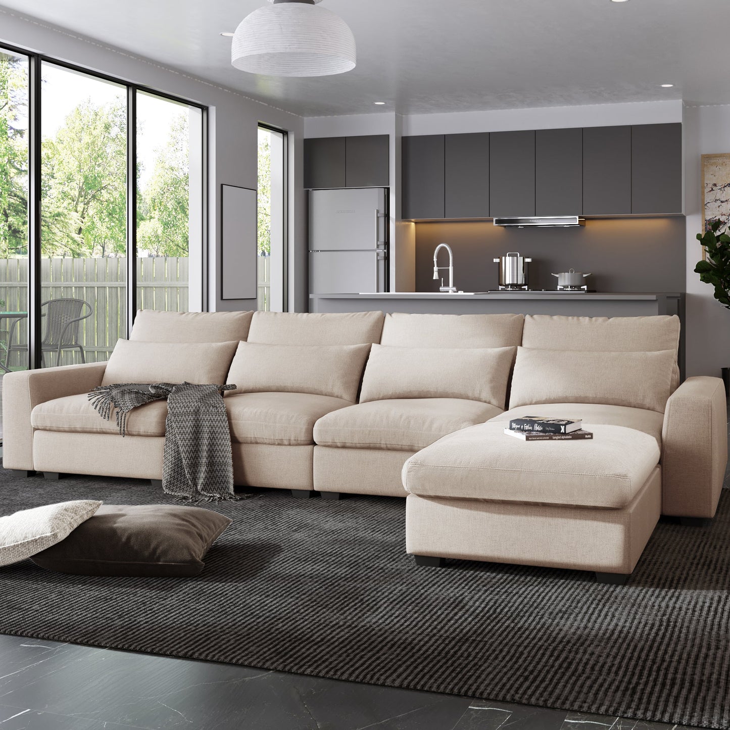 L-Shape Feather Filled Convertible Sofa