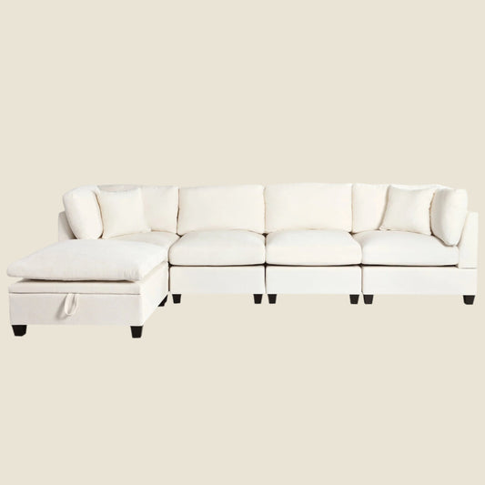 Sofa with Storage Ottoman and Hidden Cup Holders