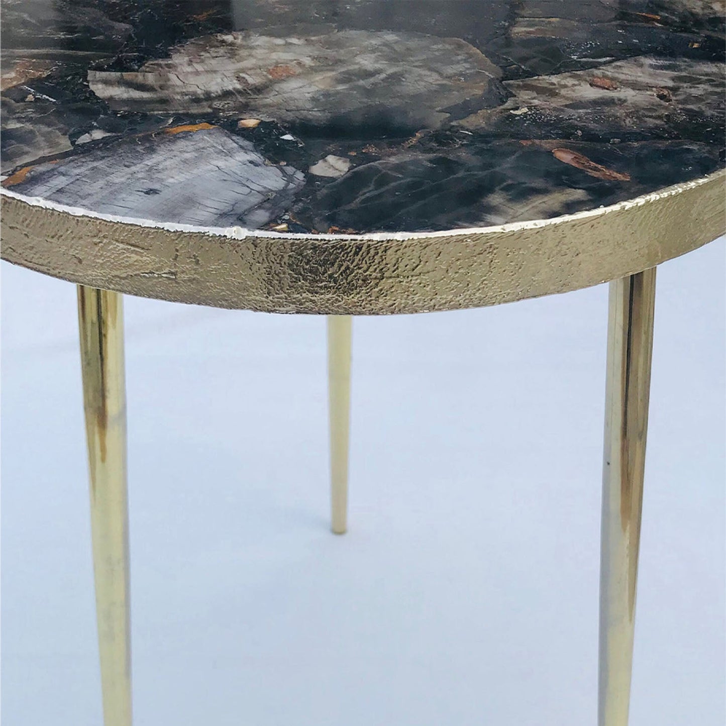 Black Petrified Wood Agate Round Edge Side Table Design