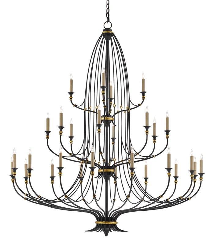 Folgate Grande Chandelier in French Black and Gold Leaf Design