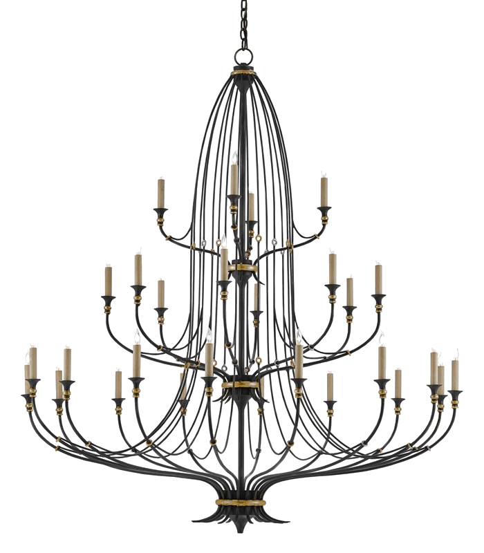 Folgate Grande Chandelier in French Black and Gold Leaf Design