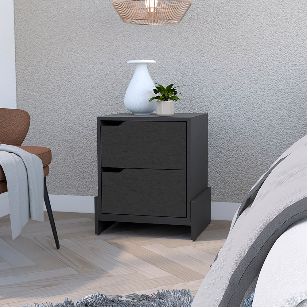 Nightstand Brookland with Double Drawers and Sturdy Base