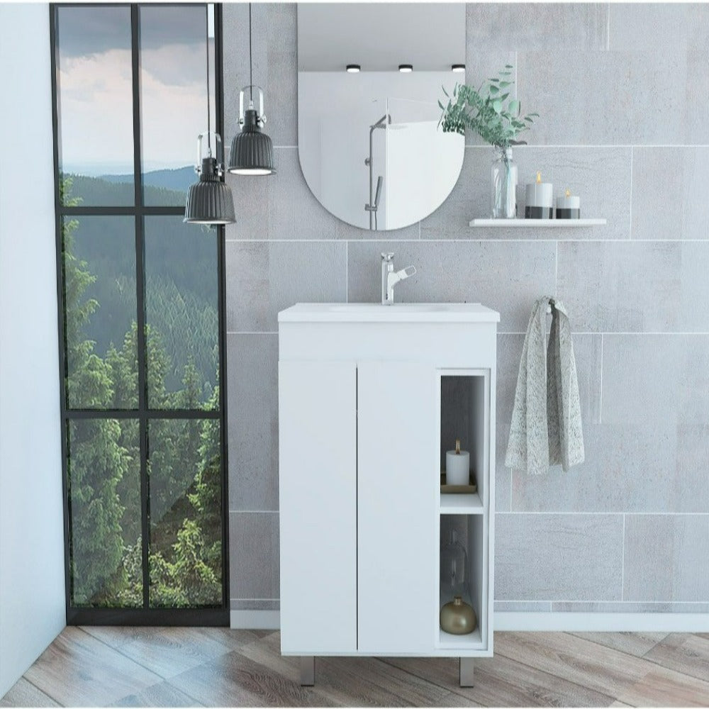 Vanity Akron Double Door Cabinet with White Finish Storage Solutions