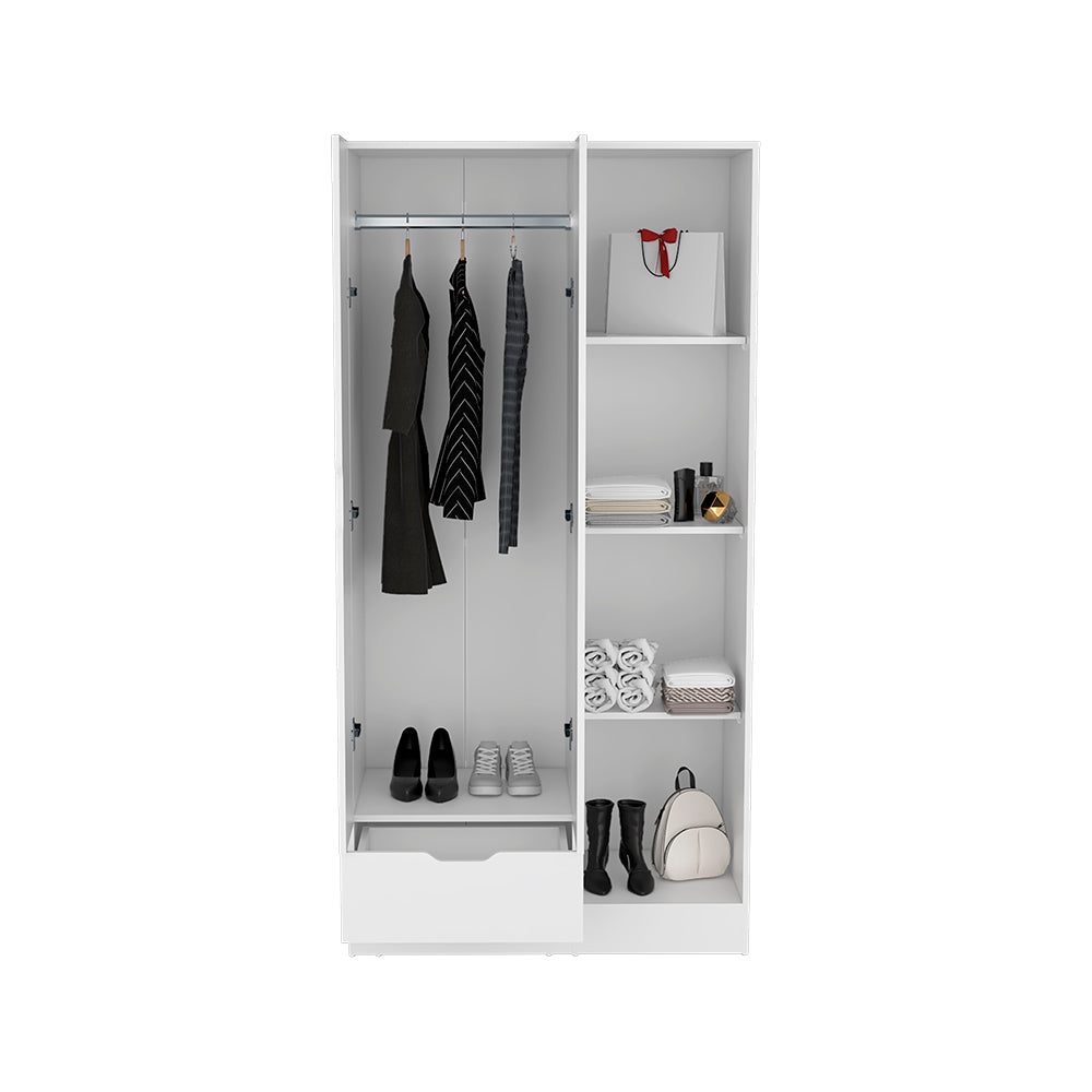 White Dover Armoire with Double Doors and Shelves for Storage