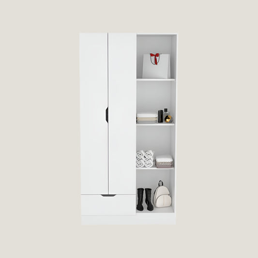 White Dover Armoire with Double Doors and Shelves for Storage