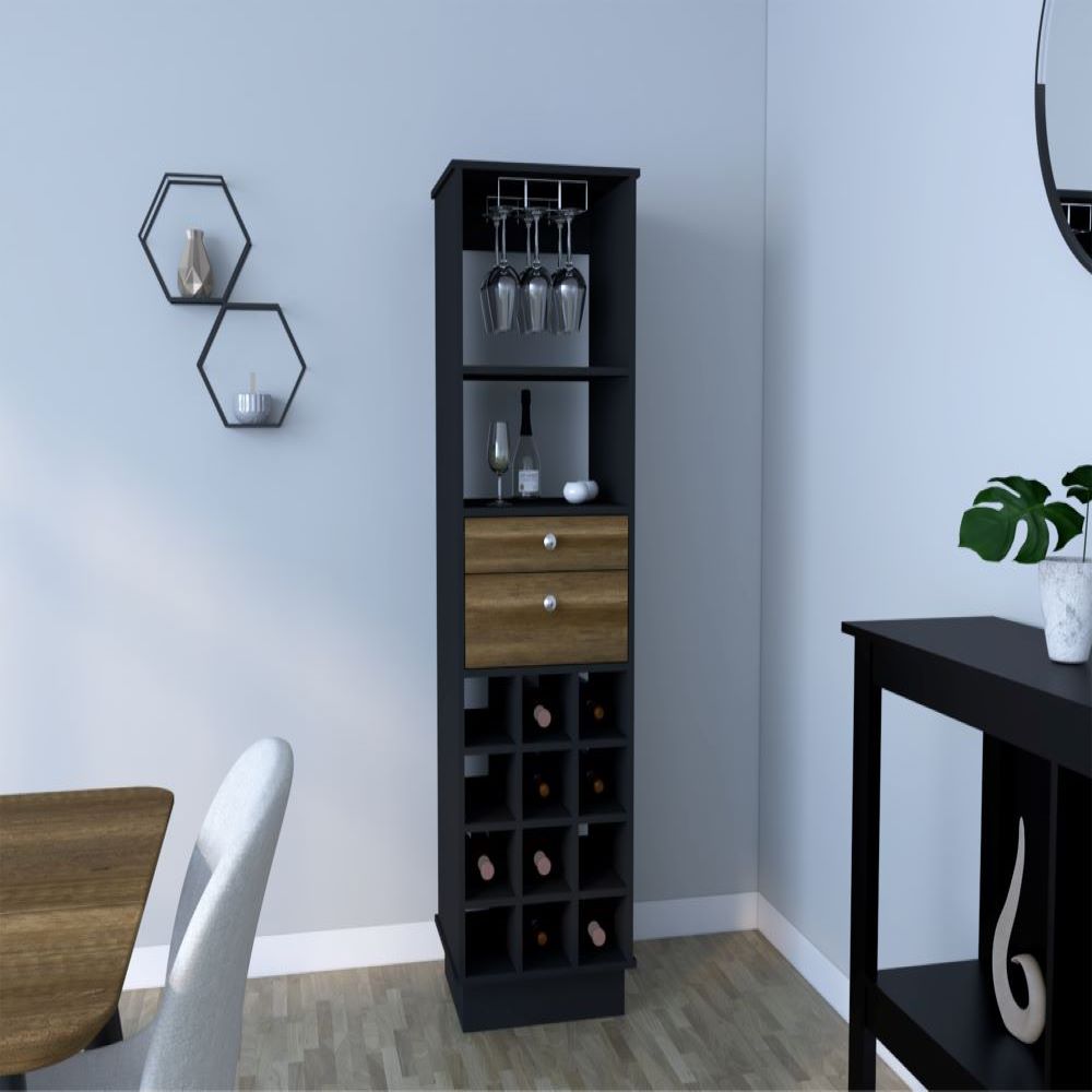 Bar Cabinet Bureck with Two Drawers and Twelve Cubbies in Black Wengue