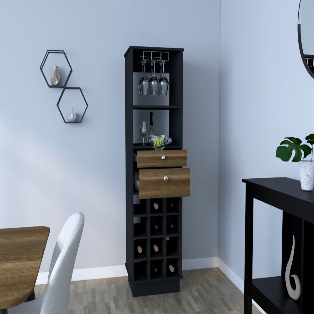 Bar Cabinet Bureck with Two Drawers and Twelve Cubbies in Black Wengue