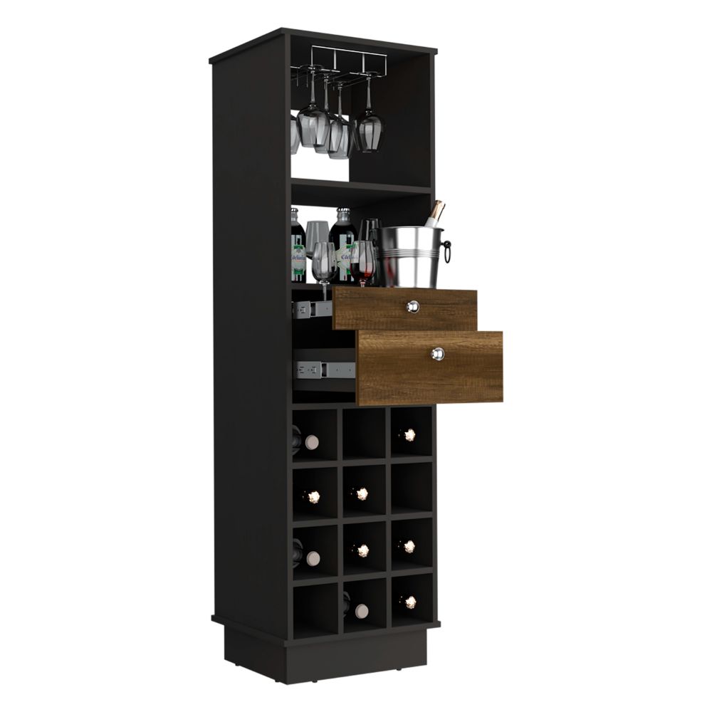 Bar Cabinet Bureck with Two Drawers and Twelve Cubbies in Black Wengue