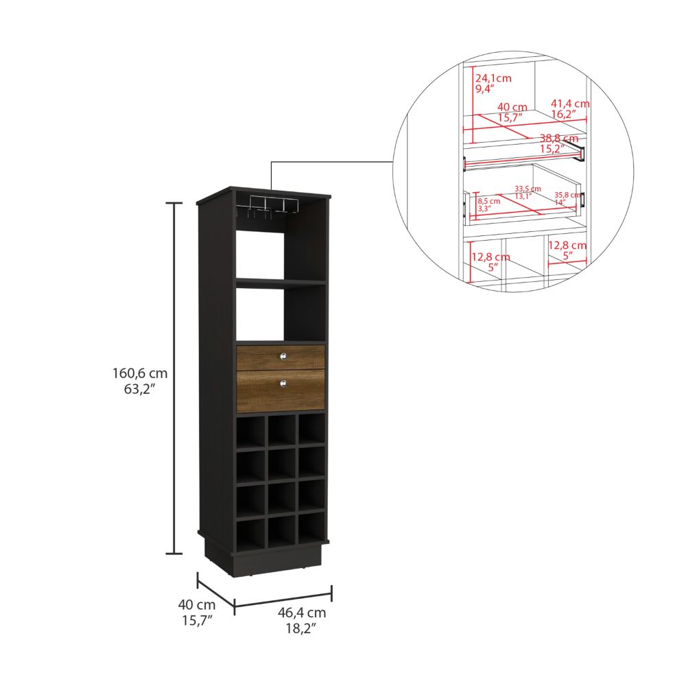 Bar Cabinet Bureck with Two Drawers and Twelve Cubbies in Black Wengue