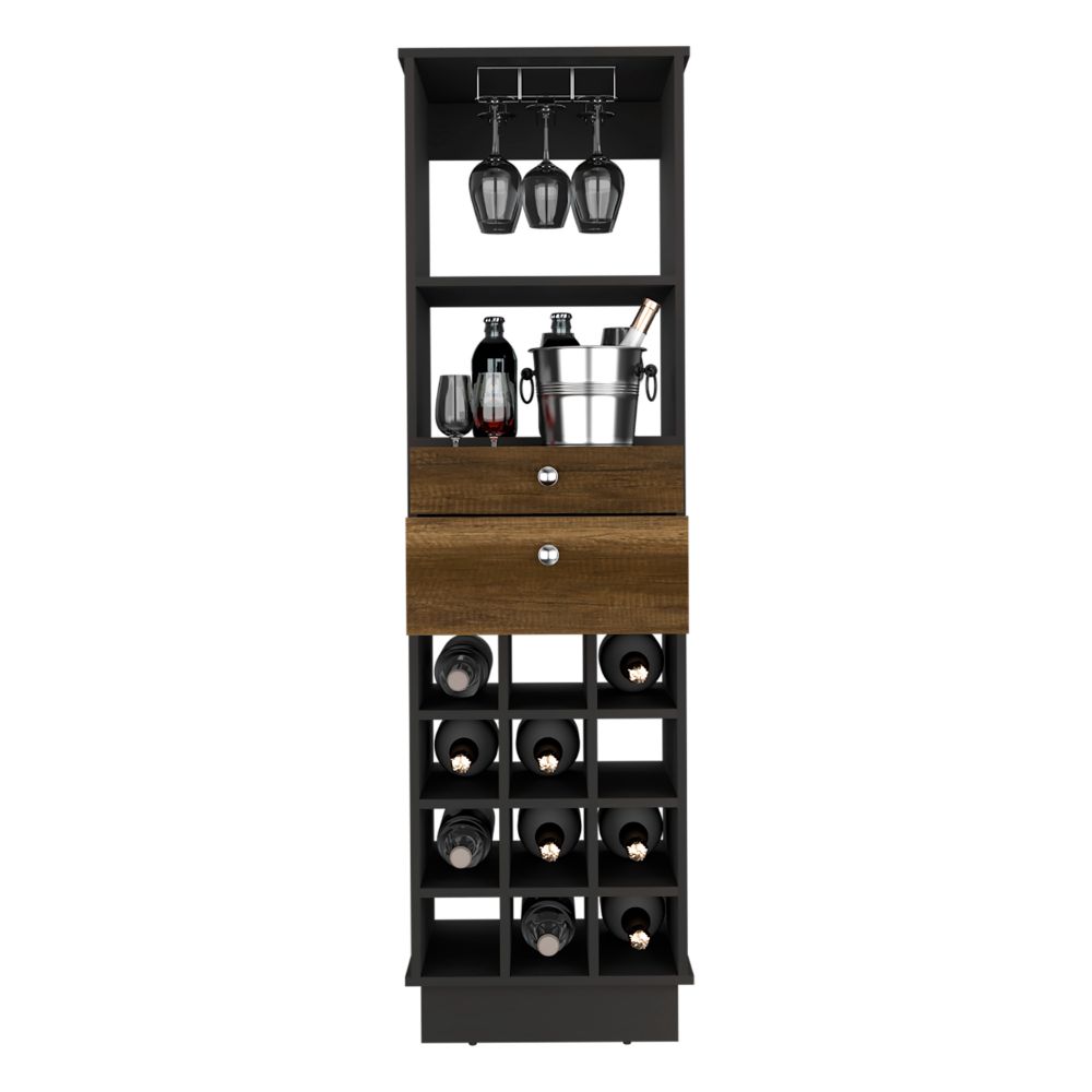 Bar Cabinet Bureck with Two Drawers and Twelve Cubbies in Black Wengue