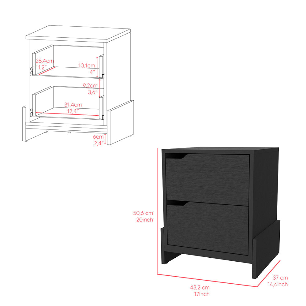 Nightstand Brookland with Double Drawers and Sturdy Base