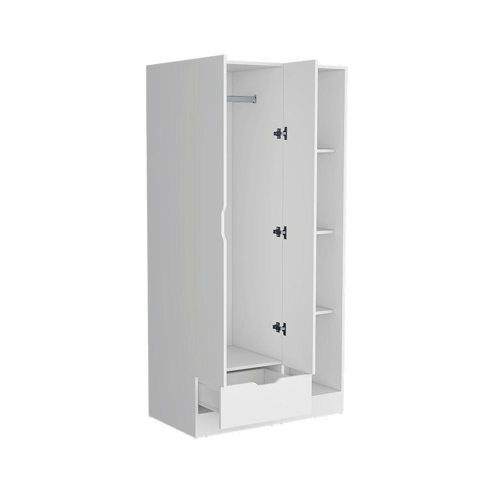 White Dover Armoire with Double Doors and Shelves for Storage