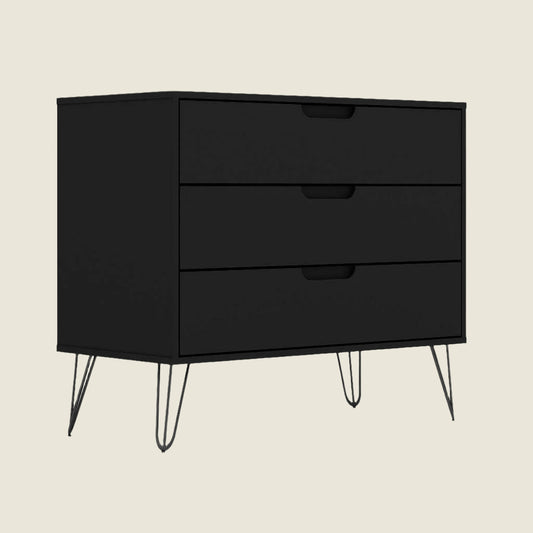 Scandinavian Black Wood Bedroom Dresser with Three Drawers