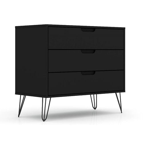 Scandinavian Black Wood Bedroom Dresser with Three Drawers