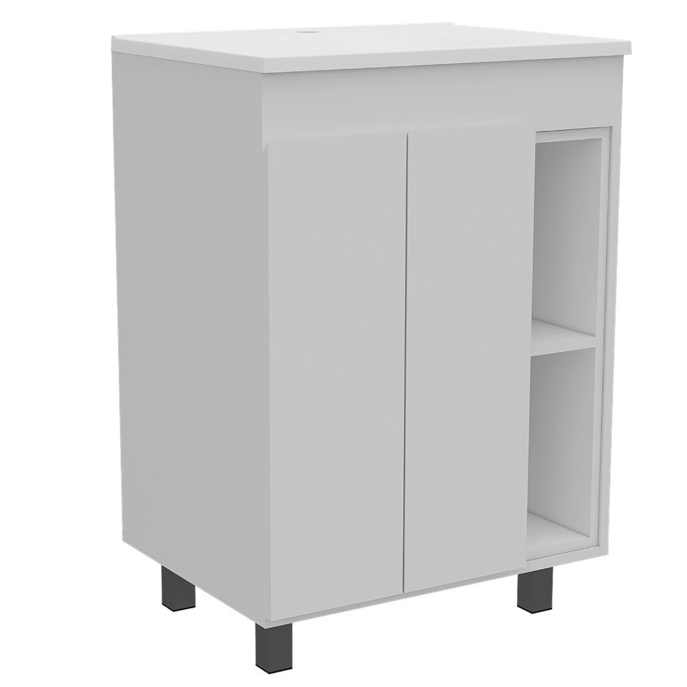 Vanity Akron Double Door Cabinet with White Finish Storage Solutions