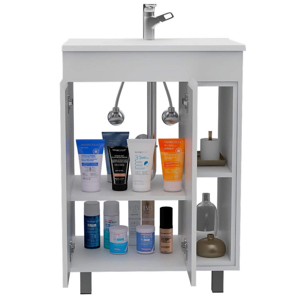 Vanity Akron Double Door Cabinet with White Finish Storage Solutions