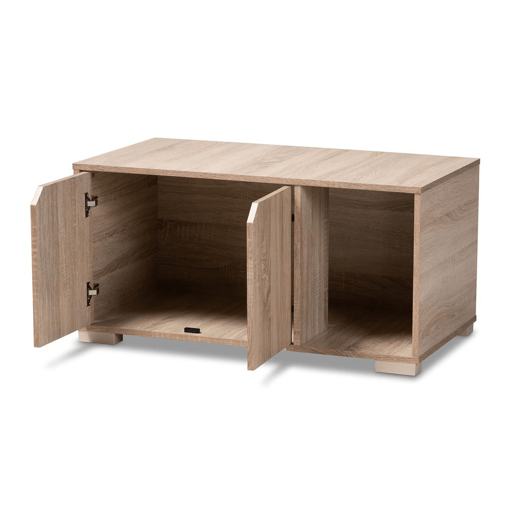 Oak Finished Cat Litter Box Cover House with Two Doors