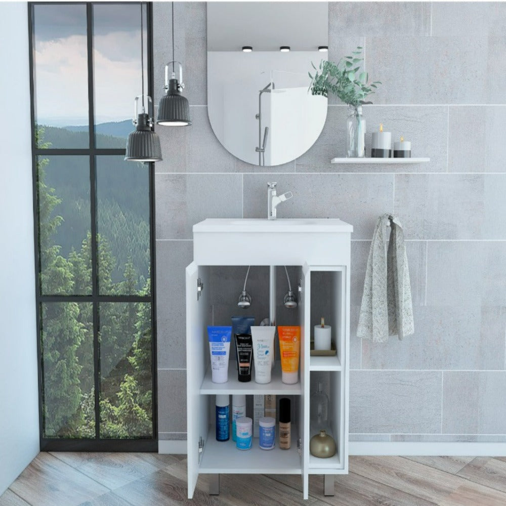 Vanity Akron Double Door Cabinet with White Finish Storage Solutions