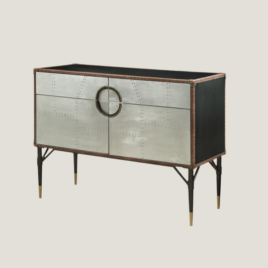 Brown Top Grain Leather And Aluminum Console Table