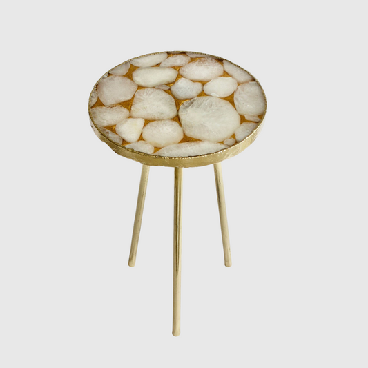 Gold Sparkle Infused White Agate Round Coffee Table Delight