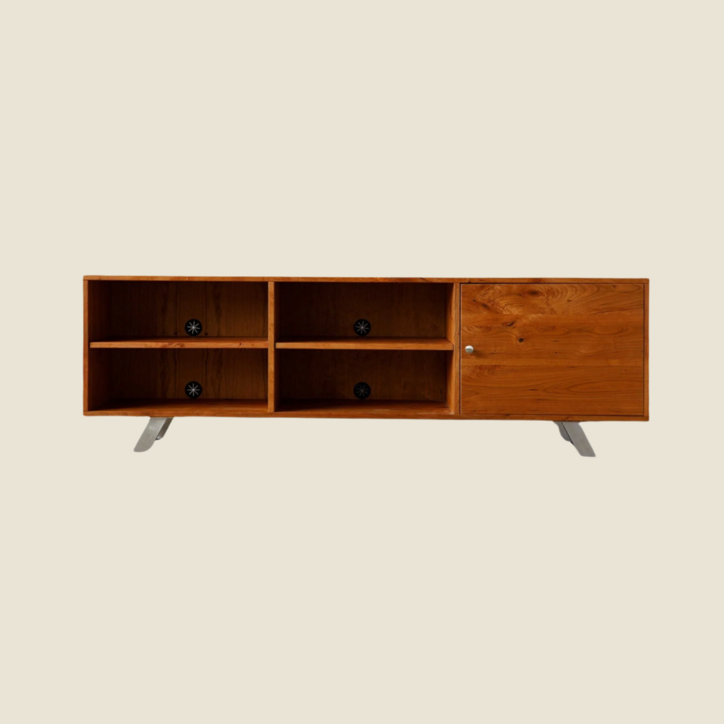 Retro Warm Natural Cherry And Steel Media Center Design