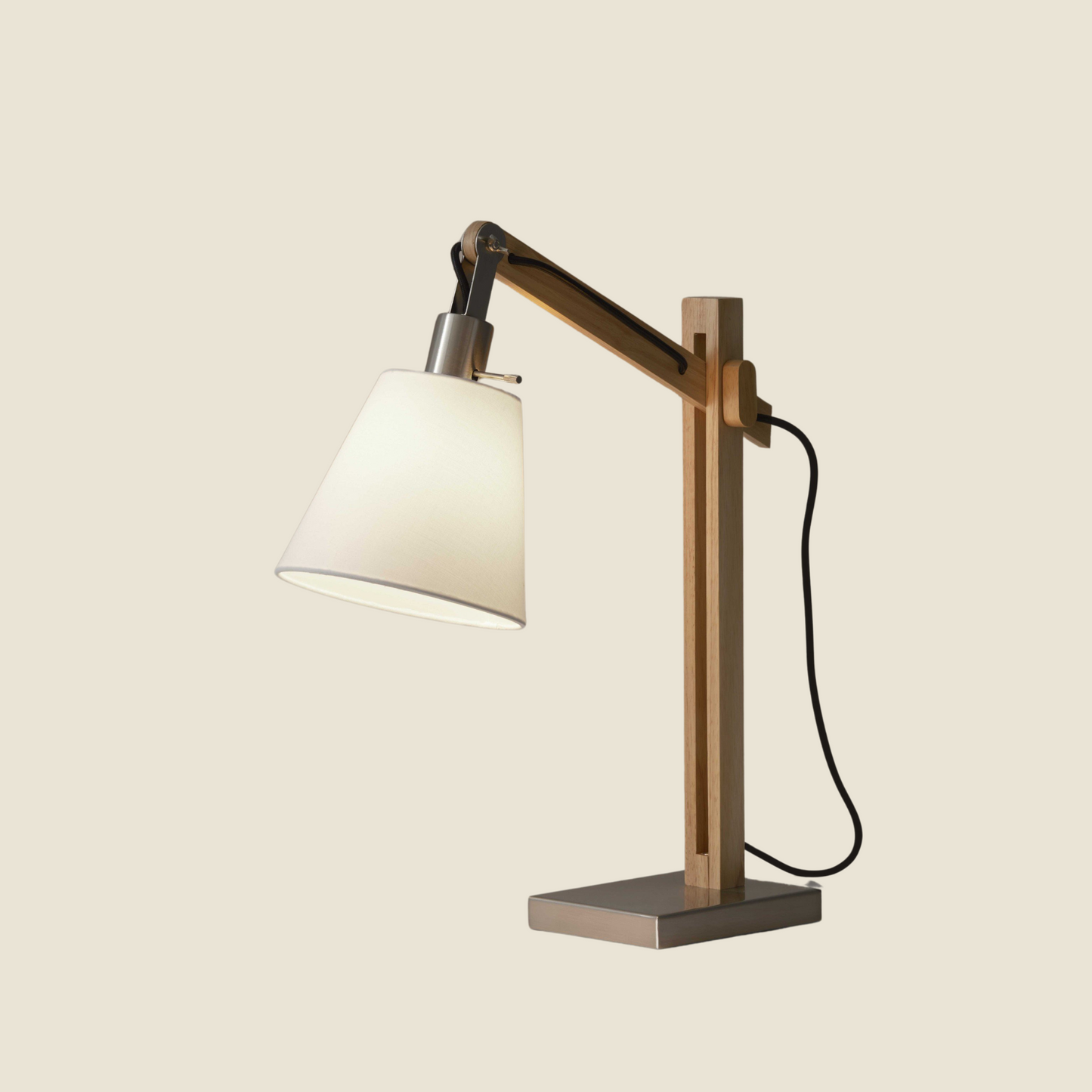 Rustic Hinged Natural Wood Table Lamp with Adjustable Shade