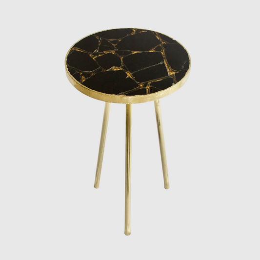 Gold Sparkle Infused Black Agate Round Coffee Table